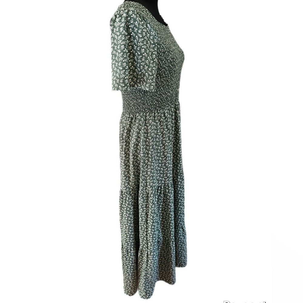 Zattcas Smocked top Olive Patterned Maxi Dress size L - Picture 4 of 13